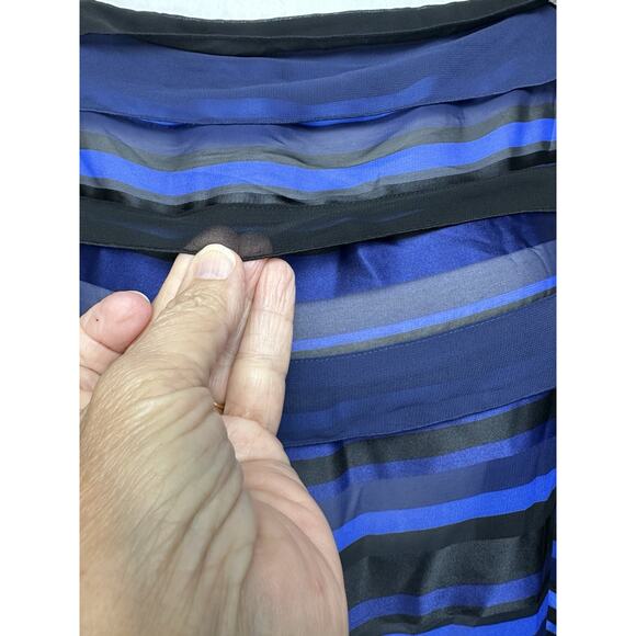 Lane Bryant Women 22/24 Sheer Navy Black Blue Striped Blouse Elastic Bottom Hem - Picture 4 of 16